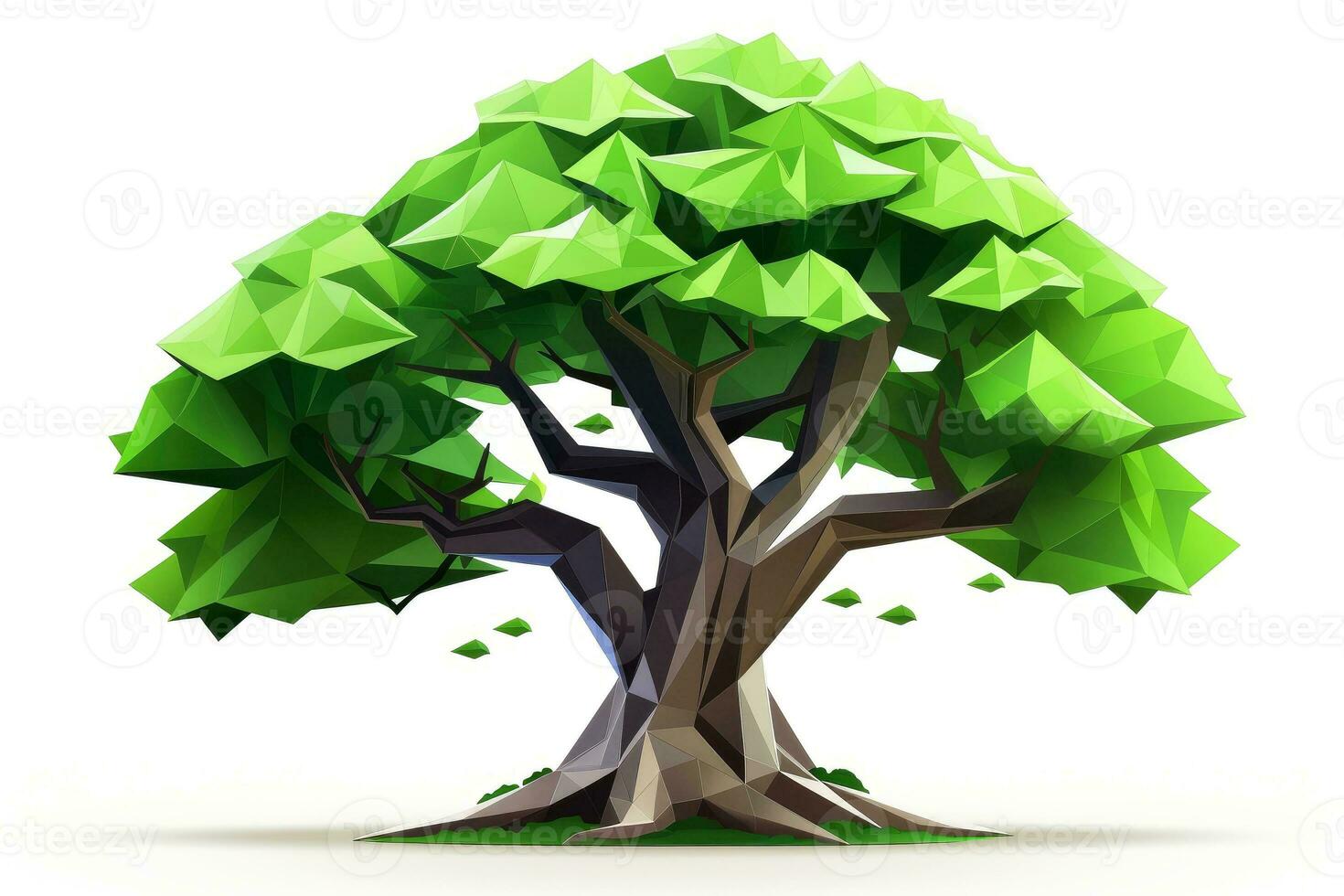 Abstract low poly tree isolated on white background, Generative AI illustration photo