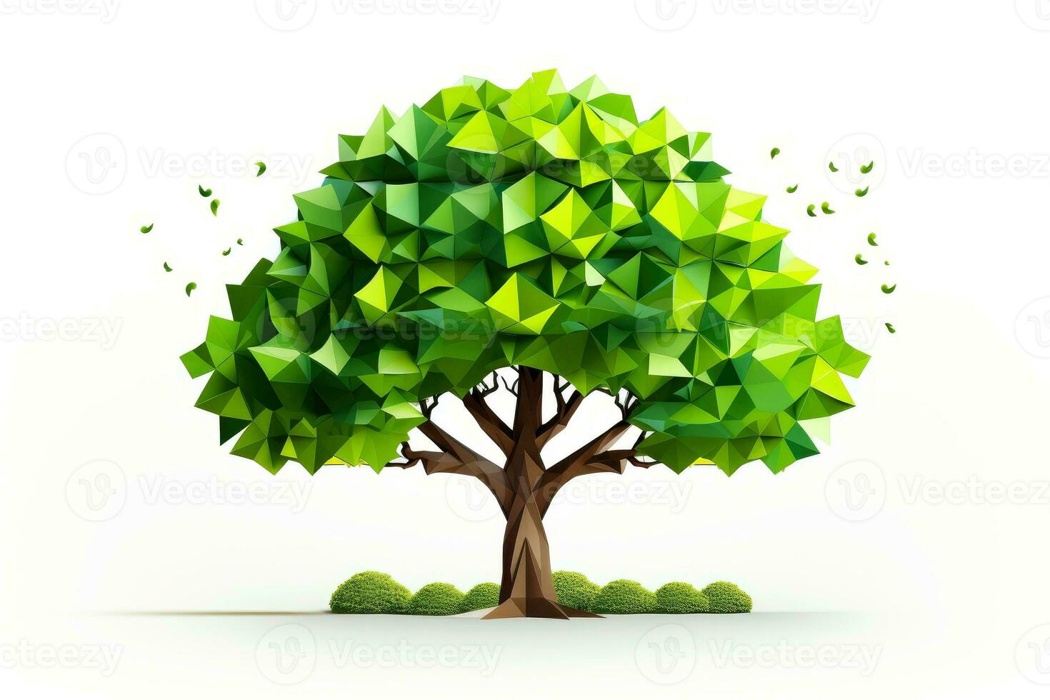 Abstract low poly tree isolated on white background, Generative AI illustration photo