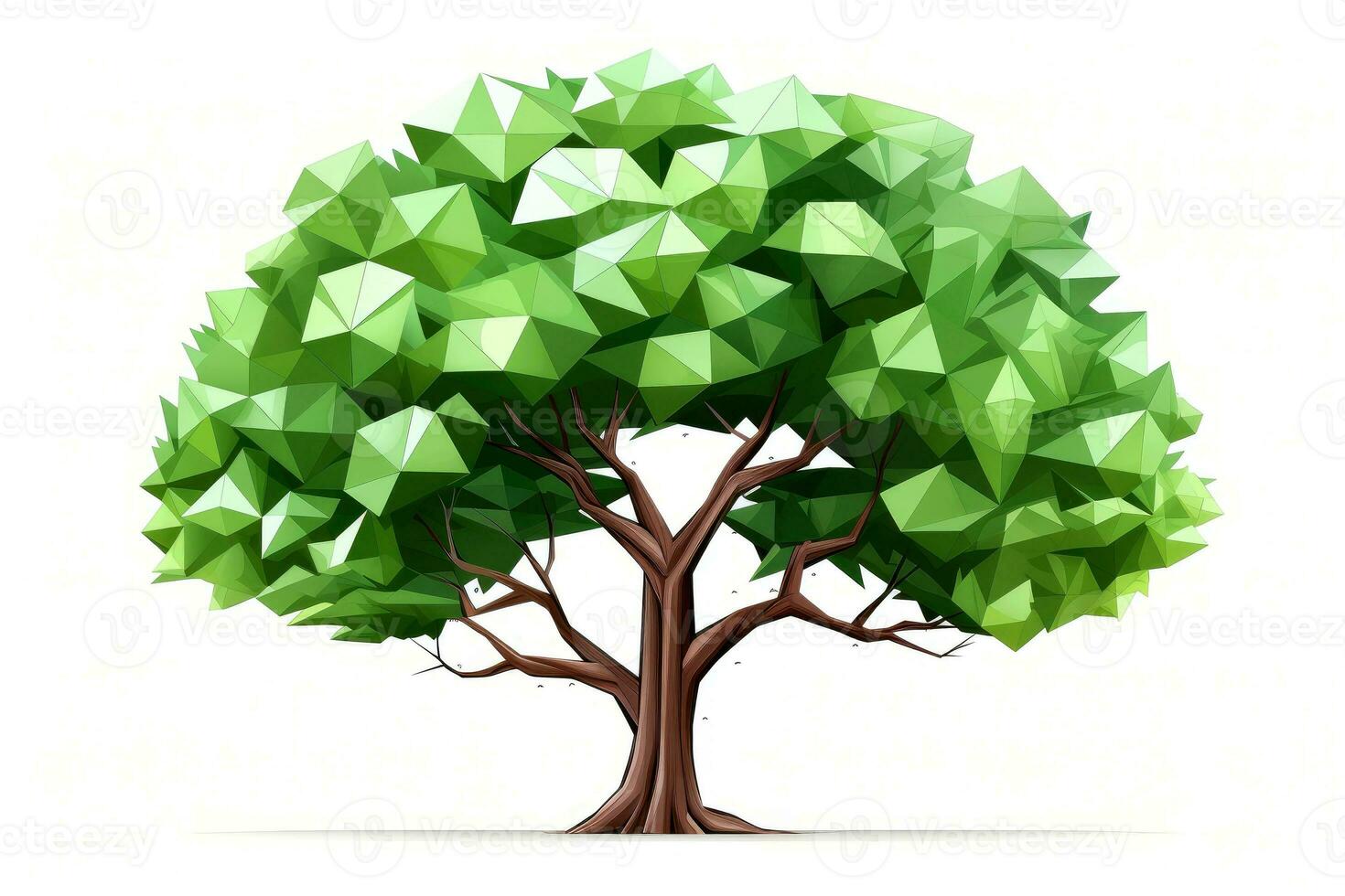 Abstract low poly tree isolated on white background, Generative AI illustration photo