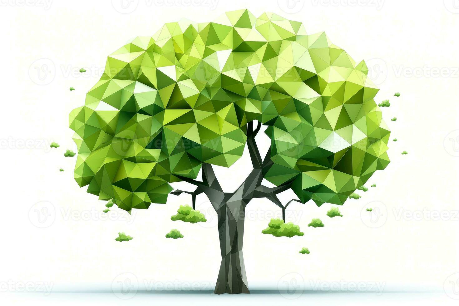 Abstract low poly tree isolated on white background, Generative AI illustration photo