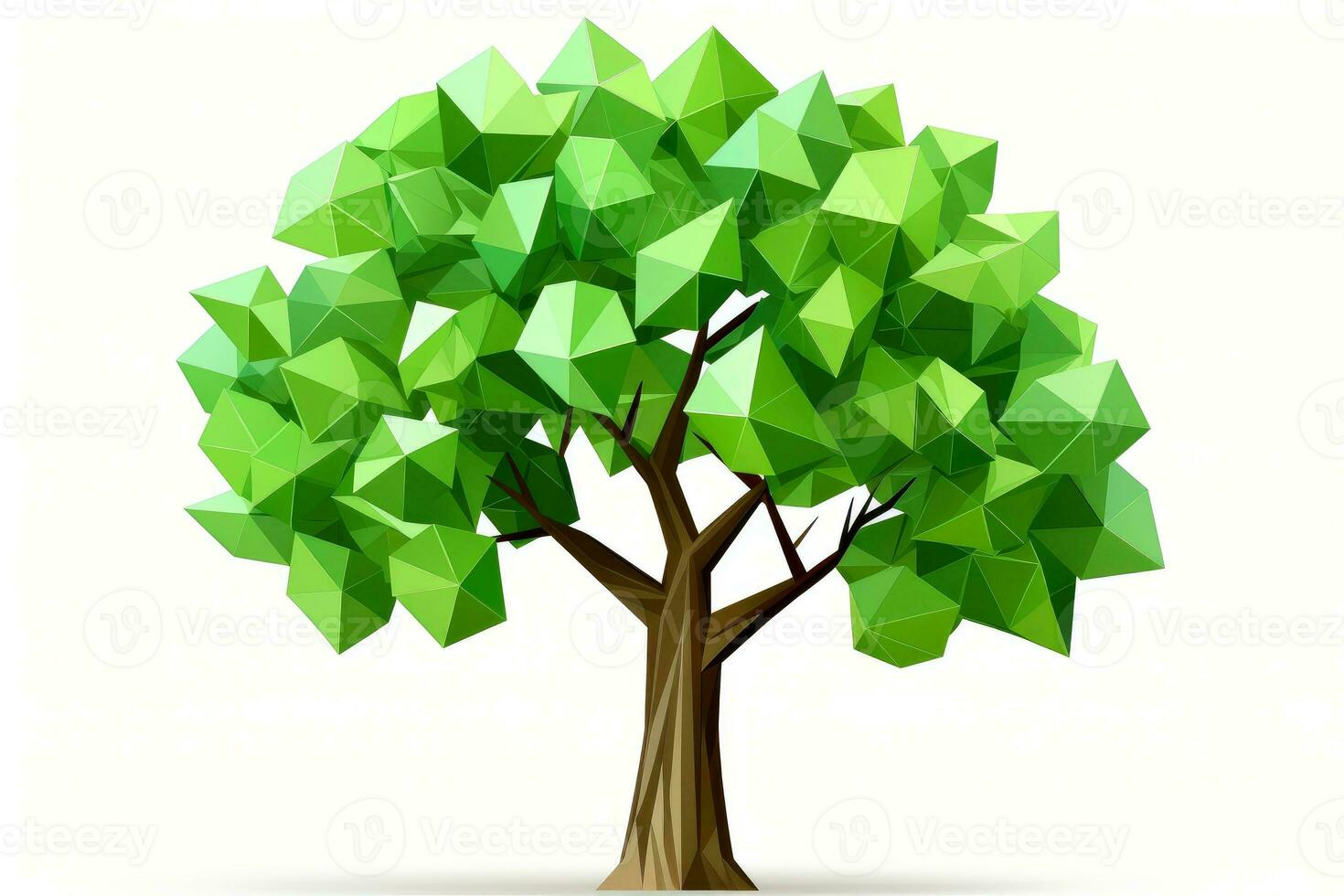 Abstract low poly tree isolated on white background, Generative AI illustration photo