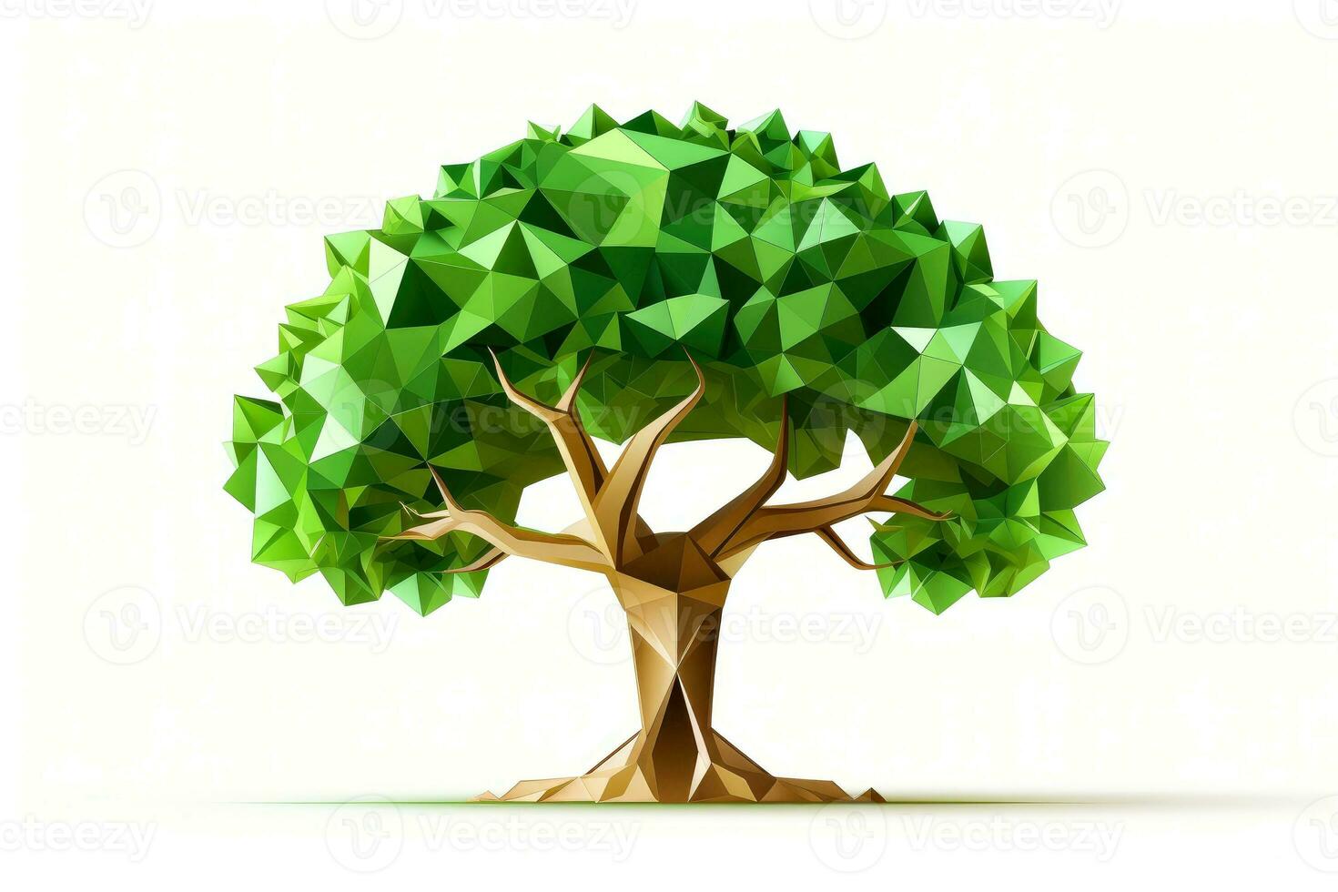 Abstract low poly tree isolated on white background, Generative AI illustration photo