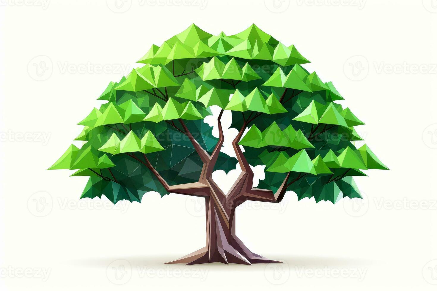 Abstract low poly tree isolated on white background, Generative AI illustration photo