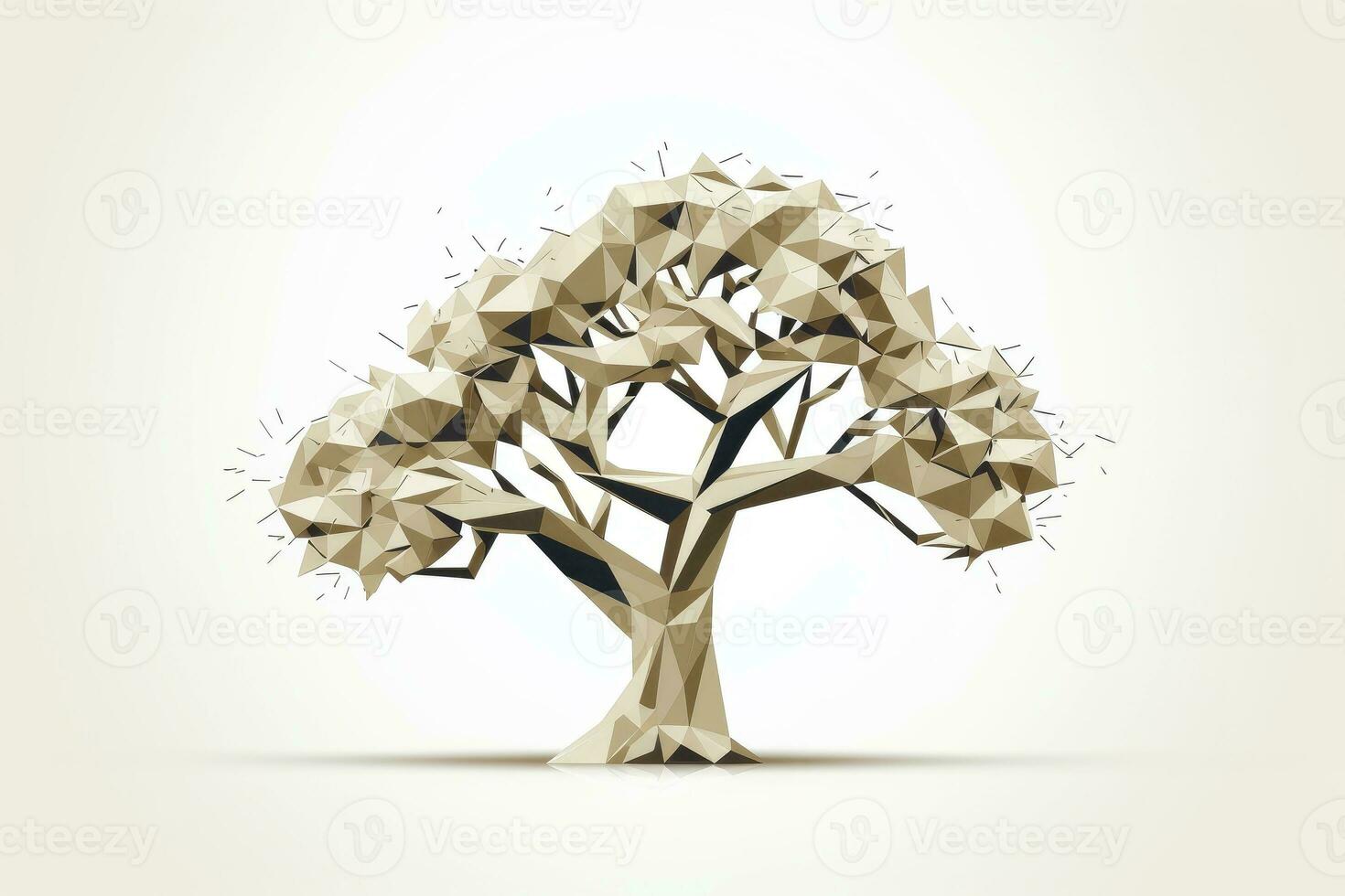 Abstract low poly tree isolated on white background, Generative AI illustration photo