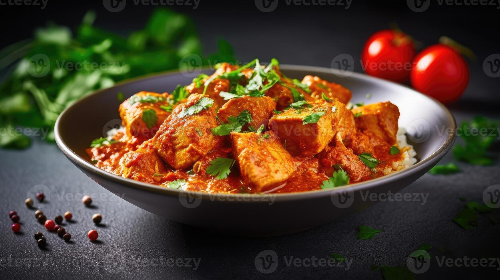 Chicken tikka masala in a bowl on black background. photo