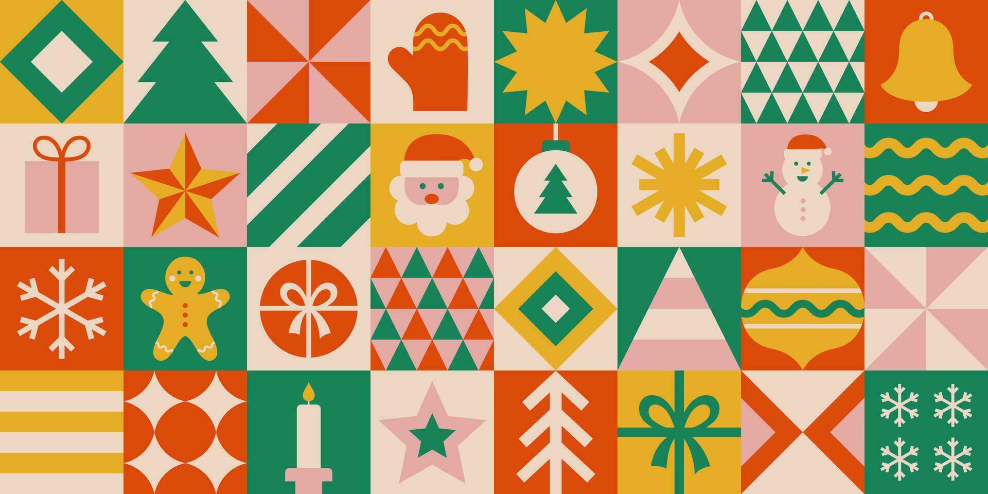 Christmas geometric seamless pattern in retro style. Abstract modern Xmas background design. Vector illustration