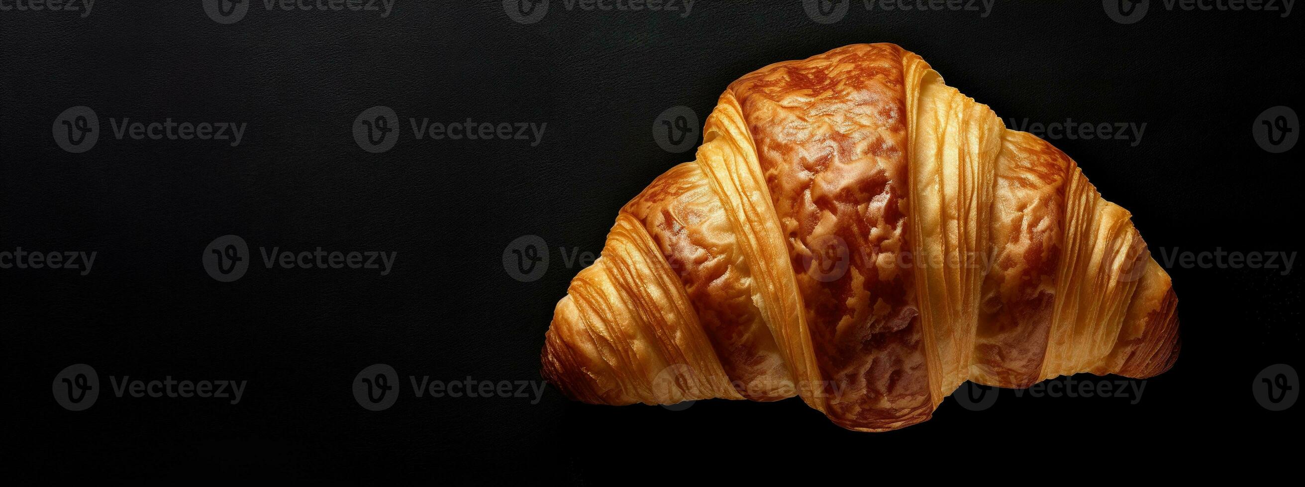 Generative AI, Fresh croissant on dark background with copy space, french bakery photo