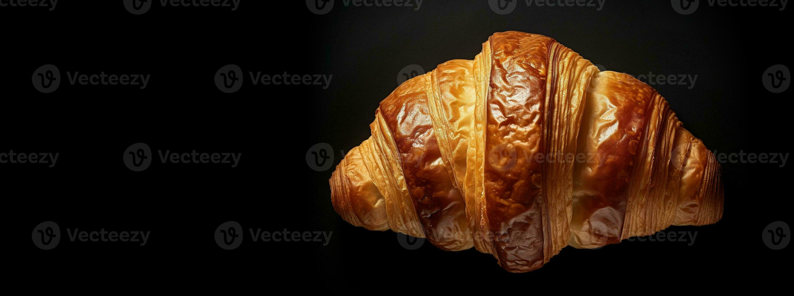 Generative AI, Fresh croissant on dark background with copy space, french bakery photo