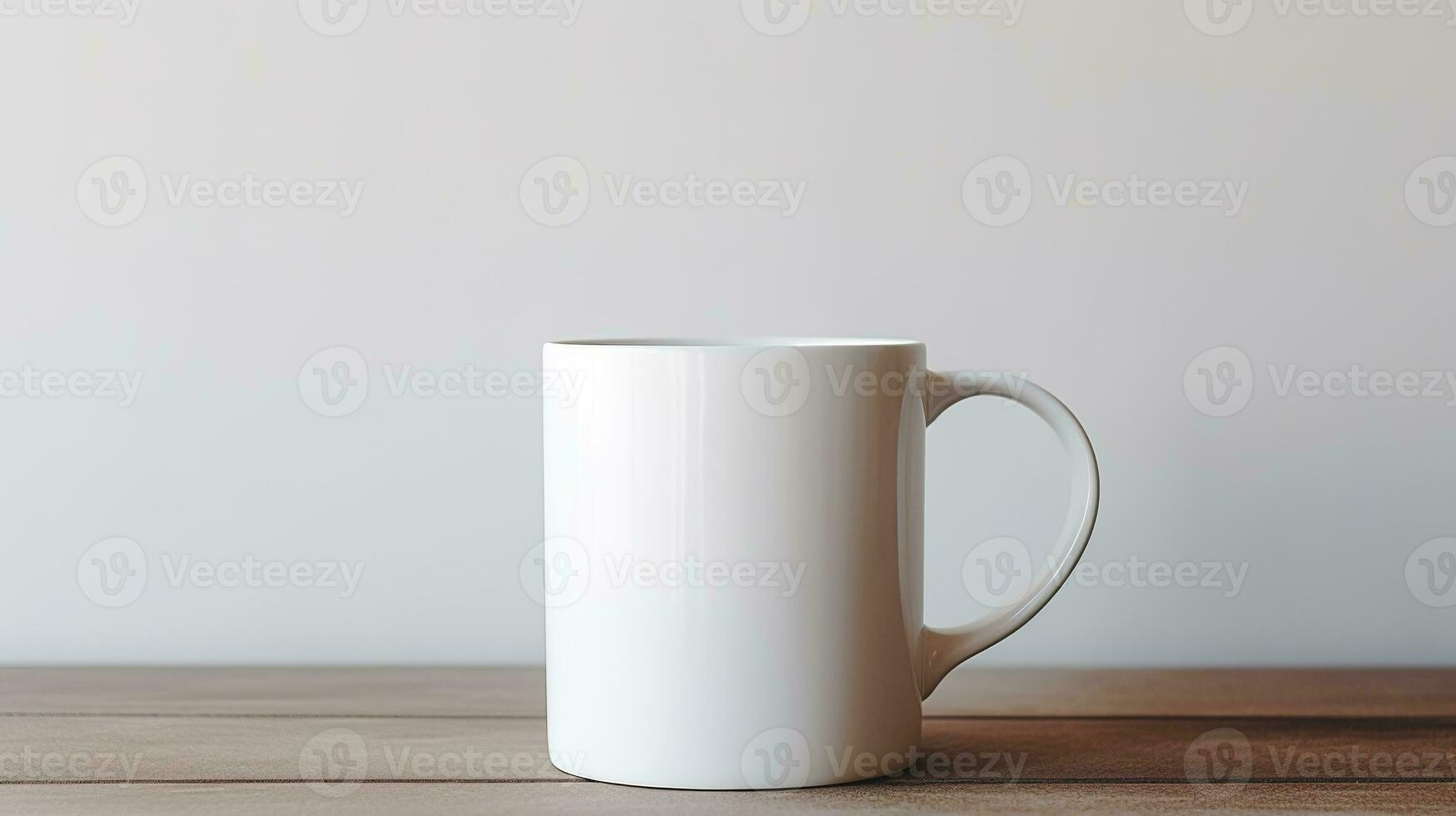 Generative AI, White ceramic cup set-up in at home interior, mug mock up blank, muted neutral colors. photo