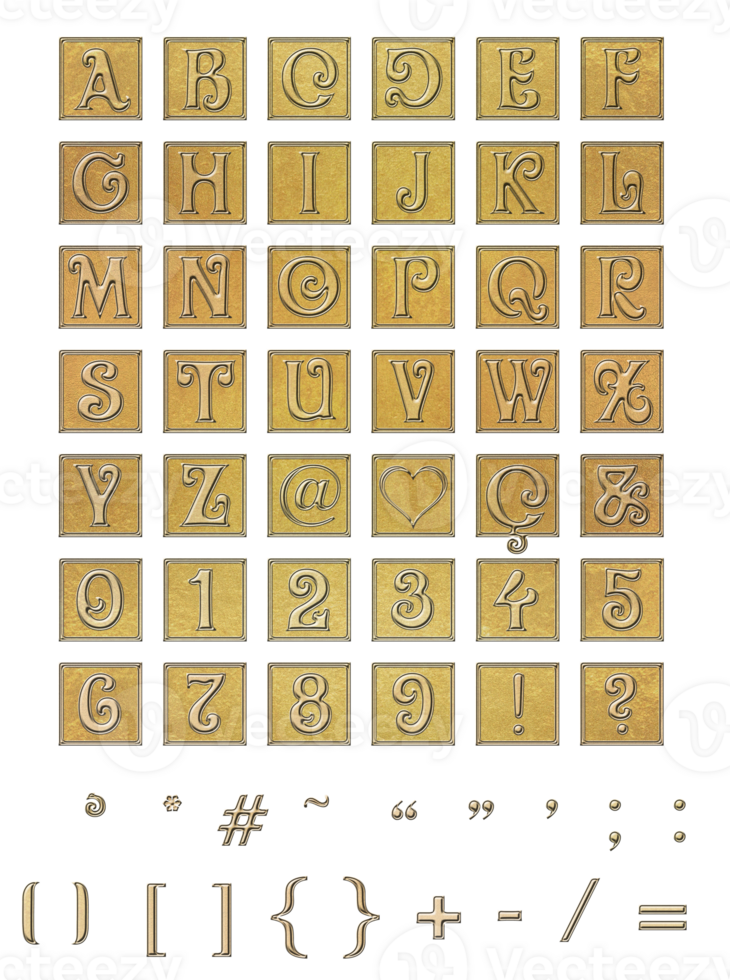Alphabet Golden Letters of metal design png