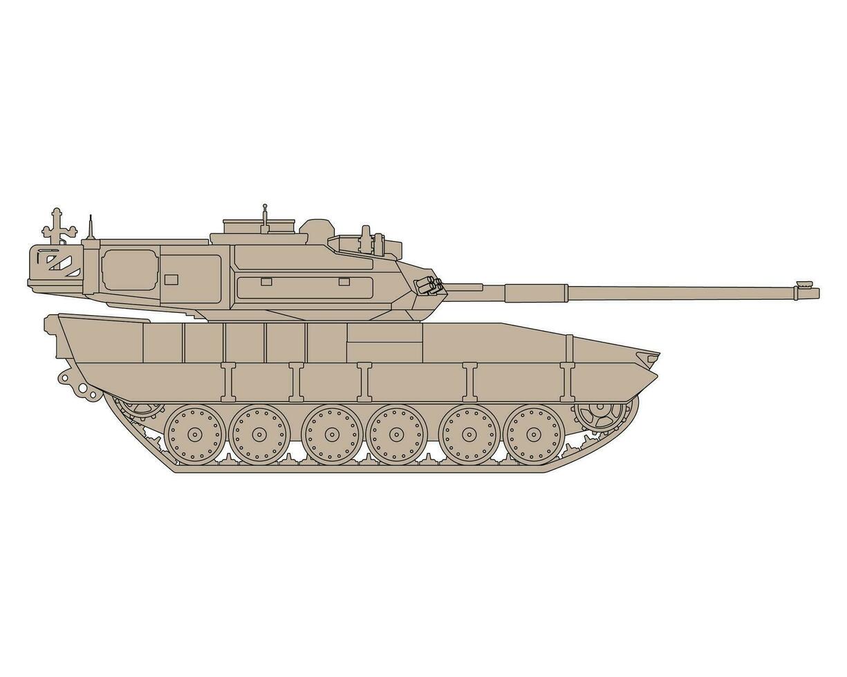 Main battle tank line cartoon. Armored fighting vehicle. Special combat military transport. vector