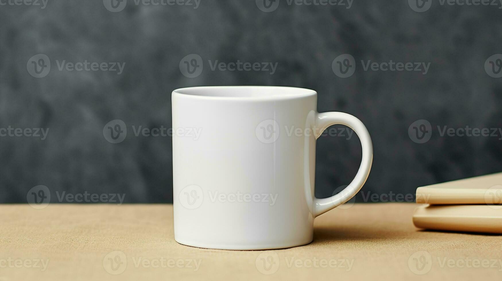 Generative AI, White ceramic cup set-up in at home interior, mug mock up blank, muted neutral colors. photo