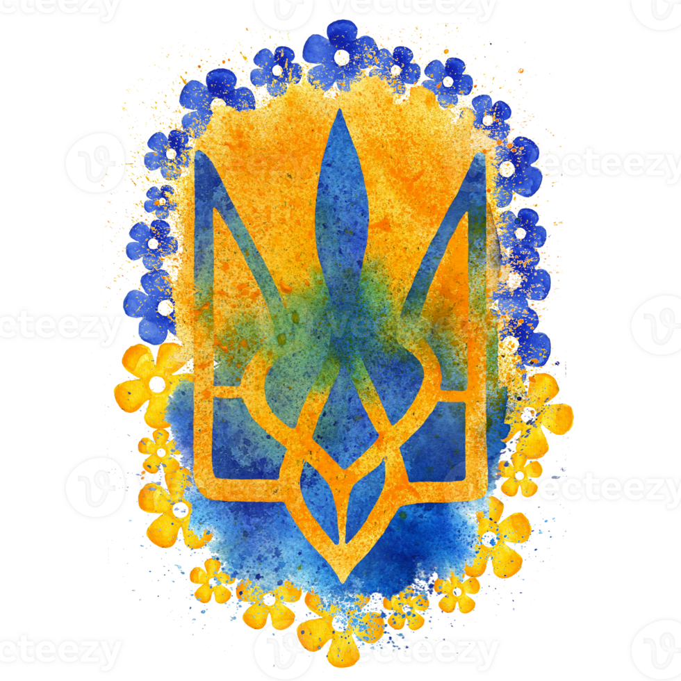 Coat of arms of Ukraine, the heart of Ukraine. All elements are painted with watercolors png