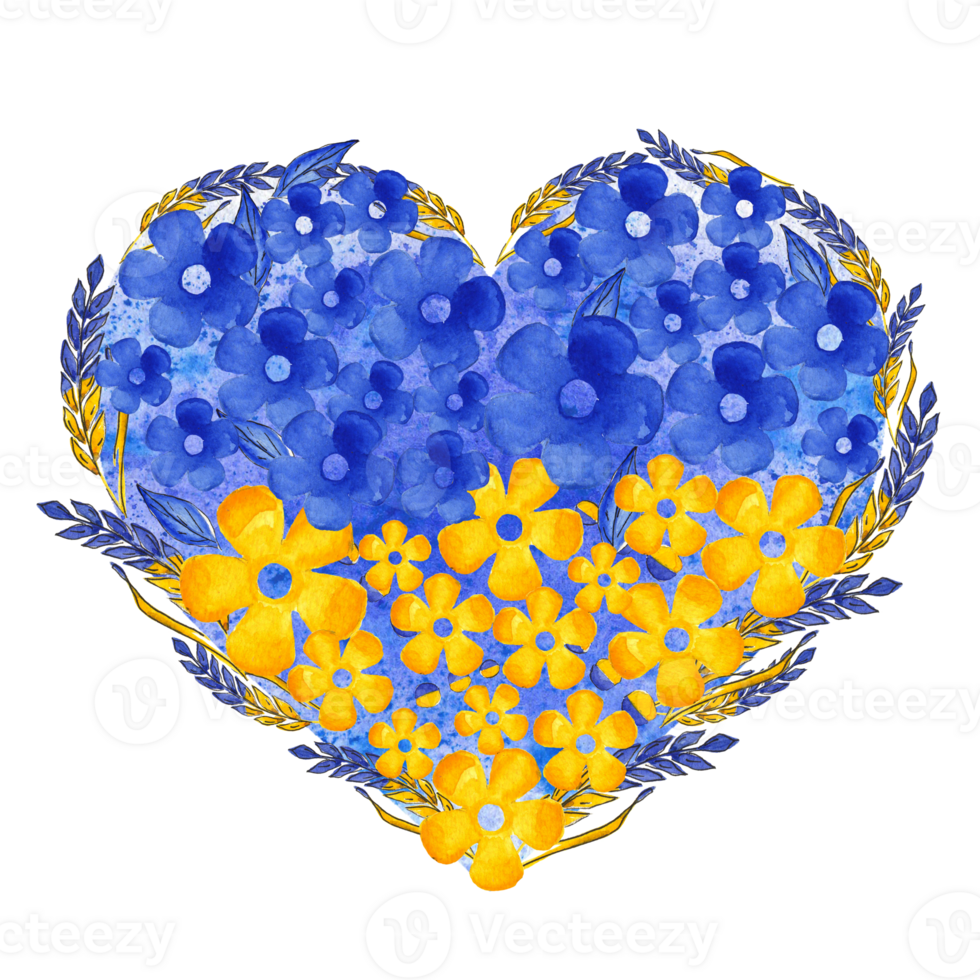 Coat of arms of Ukraine, the heart of Ukraine. All elements are painted with watercolors png