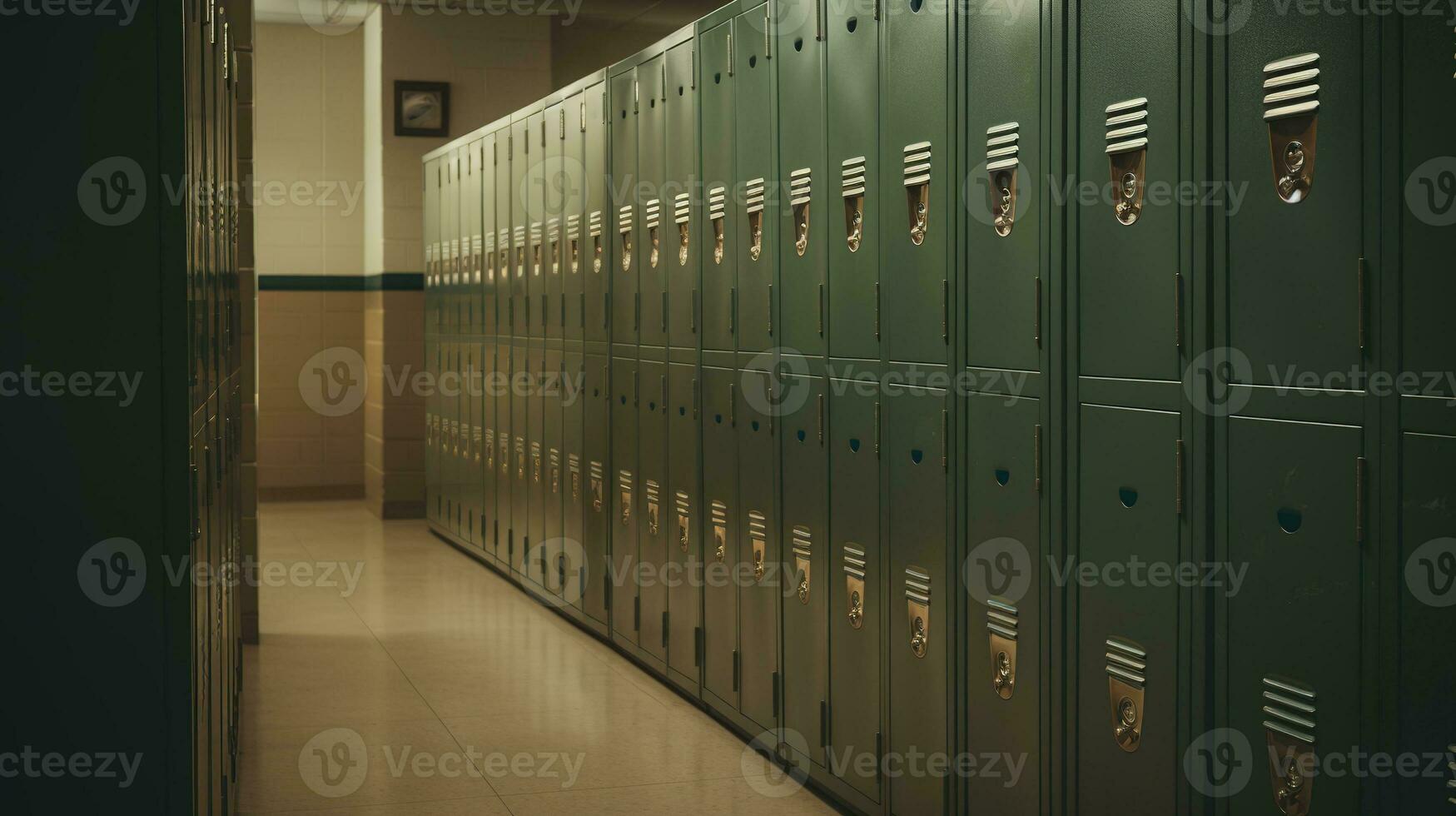 generativo ai, fila de alto colegio casilleros en el pasillo, armario habitación foto