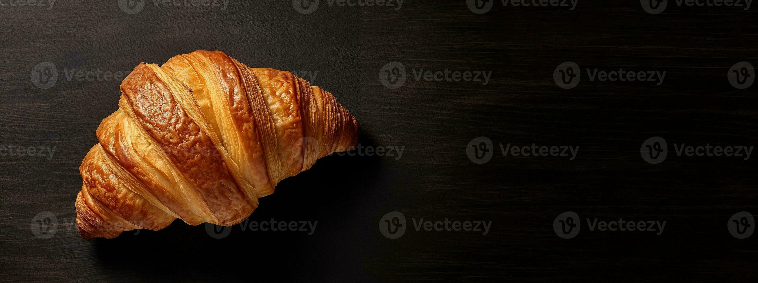 Generative AI, Fresh croissant on dark background with copy space, french bakery photo