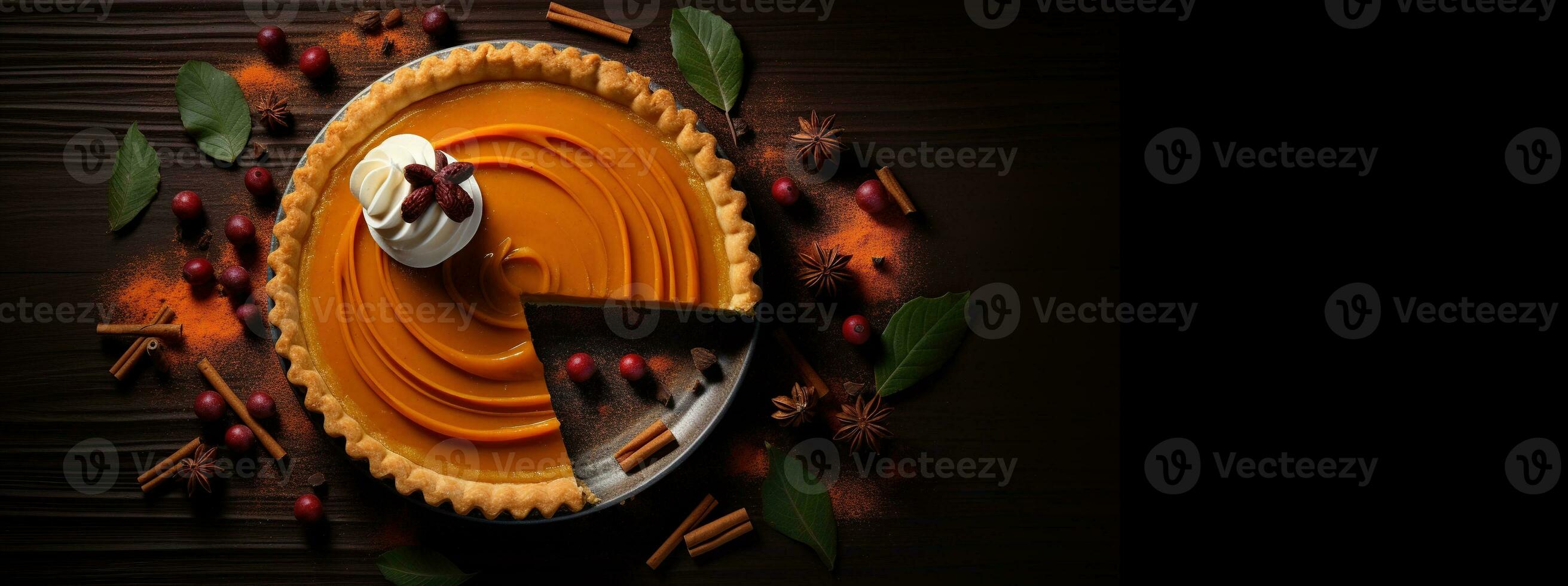 Generative AI, Homemade american traditional pumpkin pie, top view photo