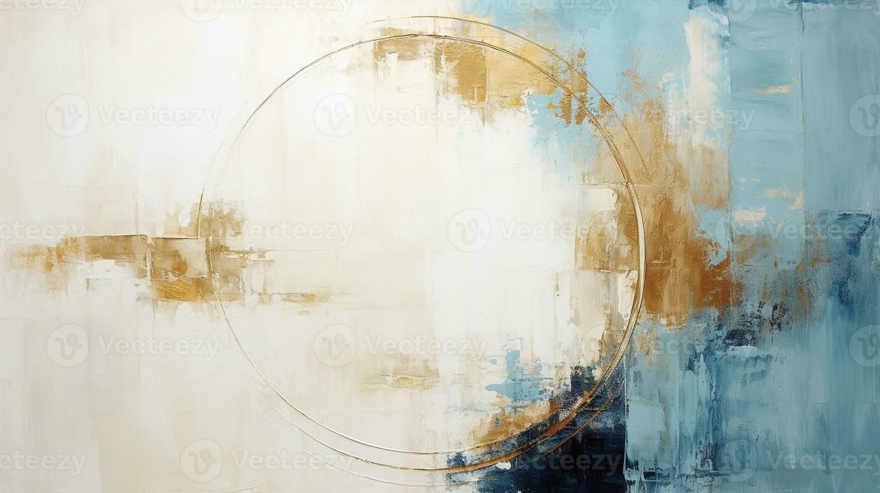 Generative AI, Blue, golden and ivory white colors, circle shapes vintage painting background. Grunge old oil impasto painted wall texture photo