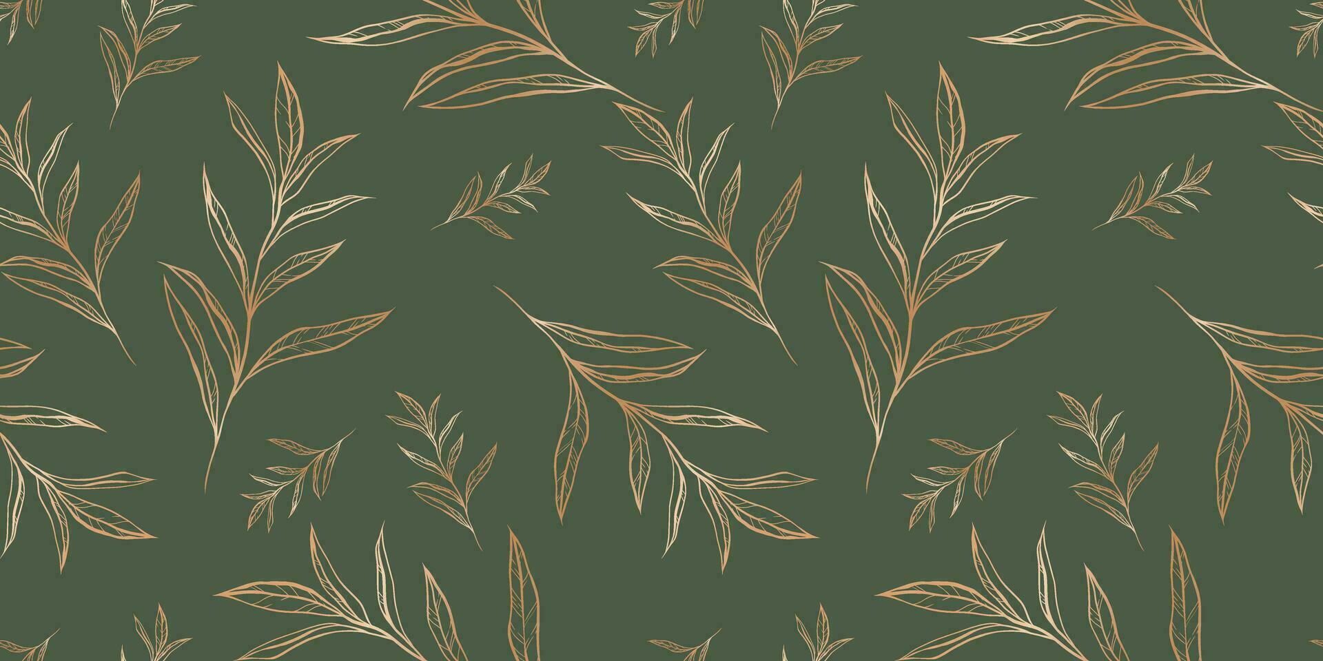 Seamless pattern with hand drawn  gold leaves and branches. Perfect for wallpaper, wrapping paper, web sites, background, social media, blog, presentation and greeting cards. vector