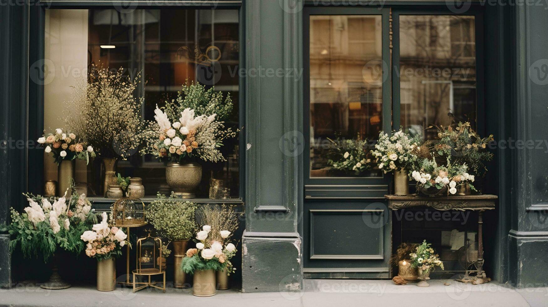 generativo ai, calle floral tienda con vistoso flores, estético apagado colores foto