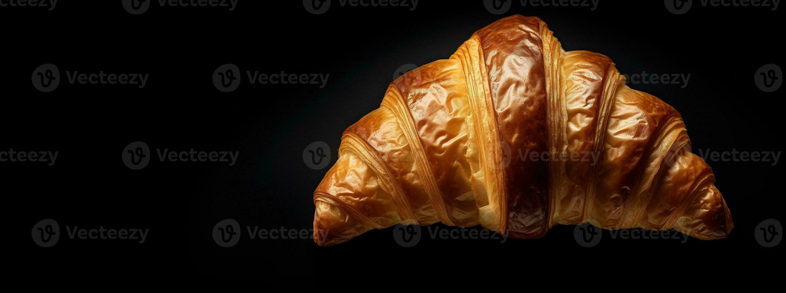 Generative AI, Fresh croissant on dark background with copy space, french bakery photo