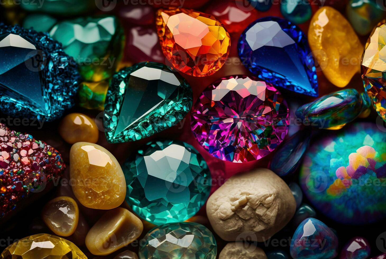 joyas, mineral gemas y cristales de cerca antecedentes. generativo ai foto