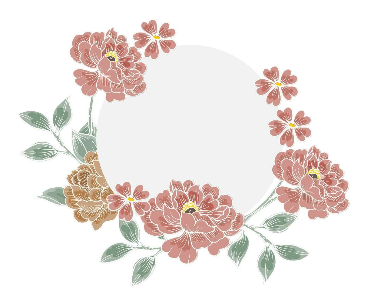 Hand Drawn Rose Vintage Batik Wreath vector