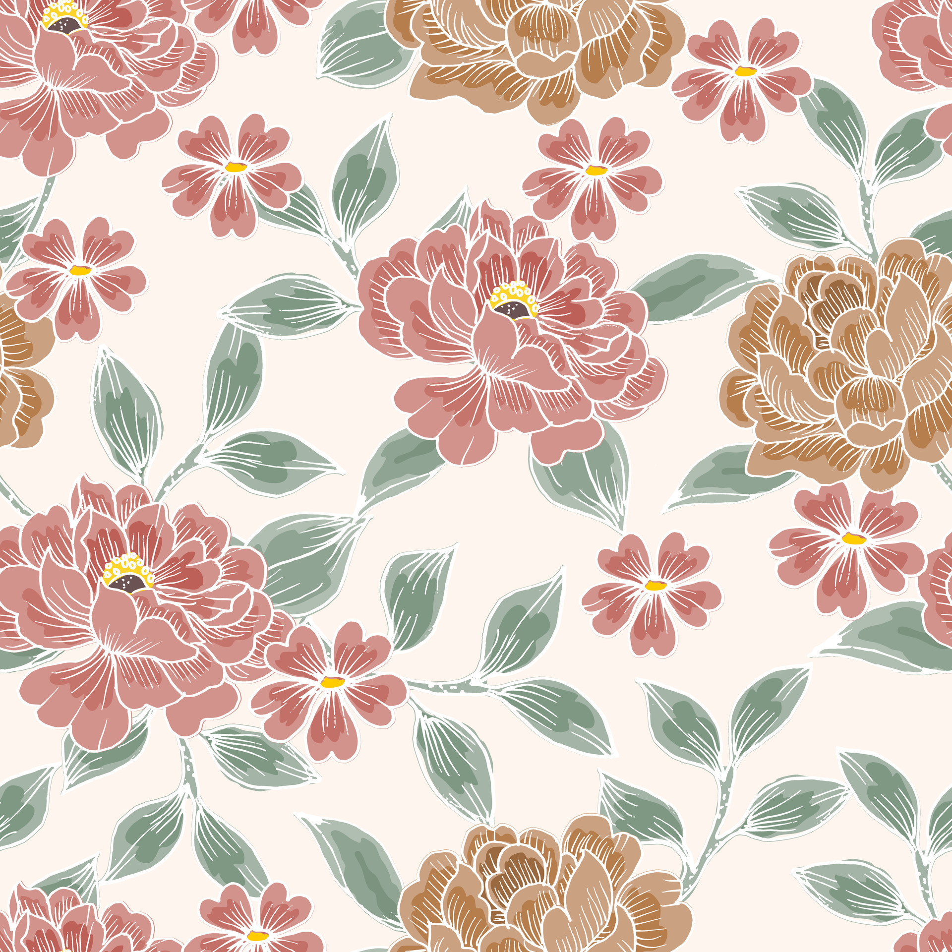 Hand Drawn Rose Vintage Batik Seamless Pattern 32426775 Vector Art at ...