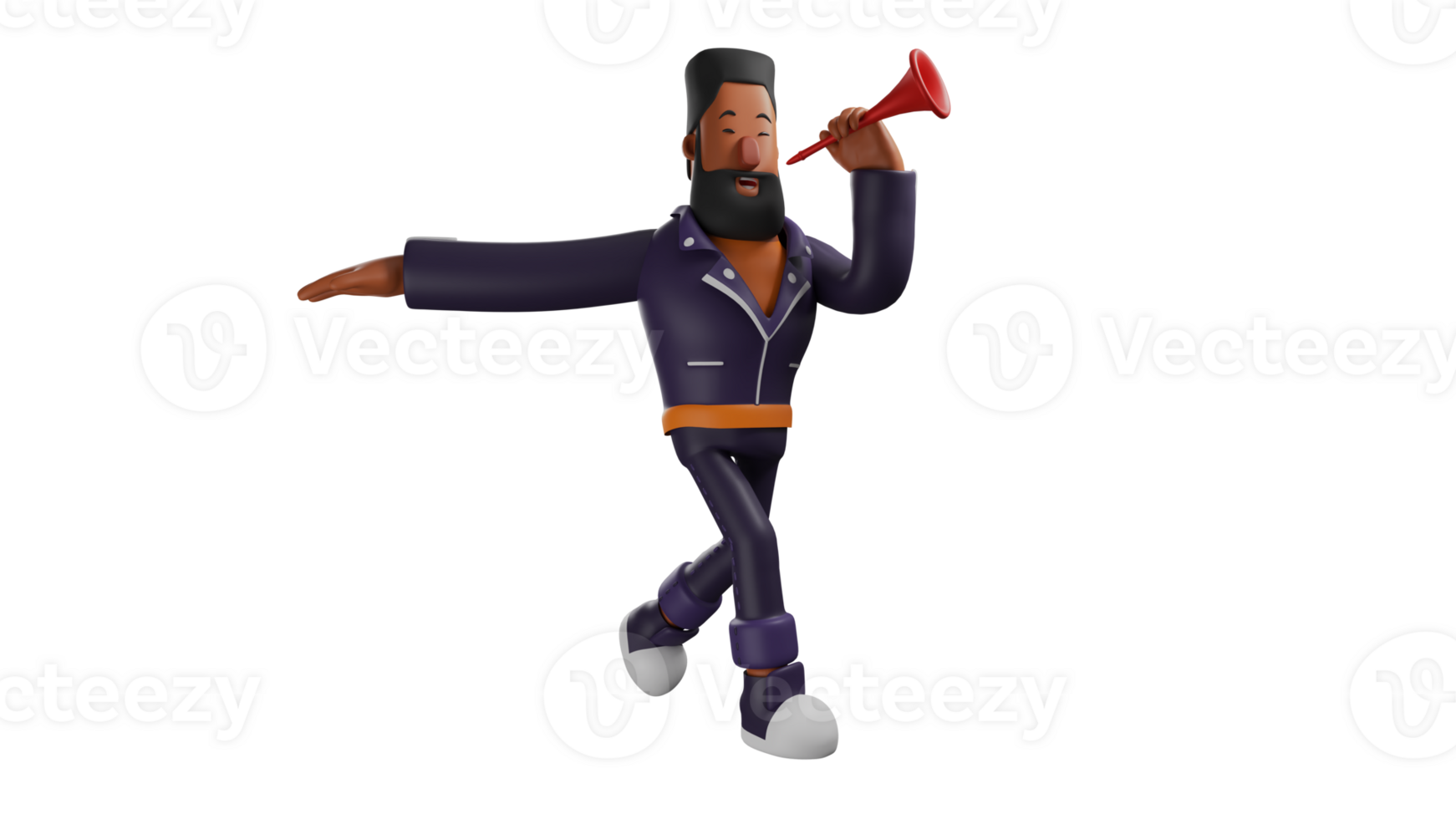 3D Illustration. Attractive Bearded Man 3D cartoon character. A man enlivened the party by playing his trumpet. Adult men who like various forms of celebrations. 3D cartoon character png