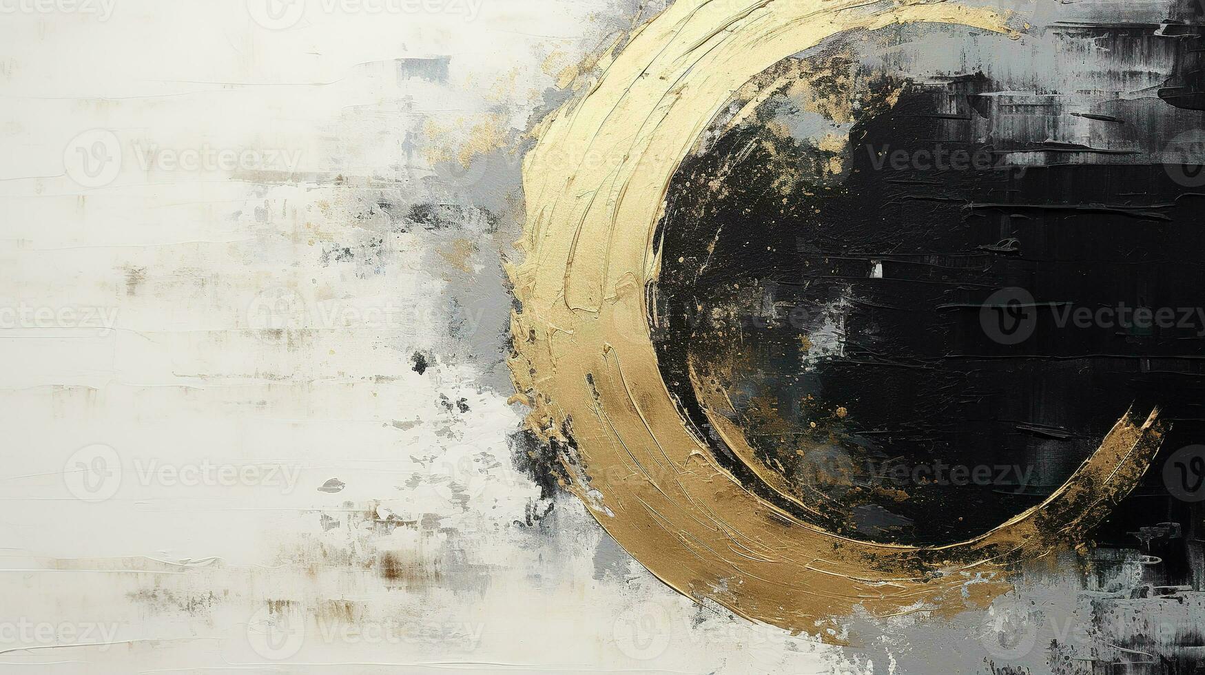 Generative AI, Black, golden and ivory white colors, circle shapes vintage painting background. Grunge old oil impasto painted wall texture photo