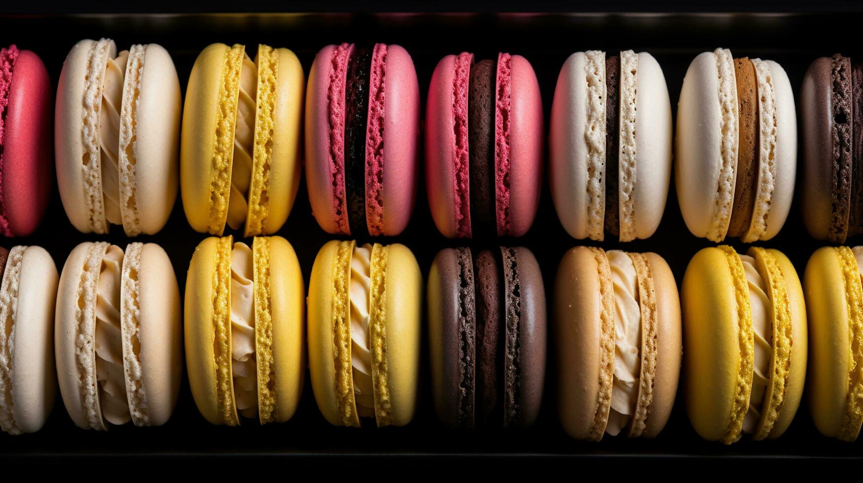 Generative AI, Assortment of macaroons, different french sweet cookies photo