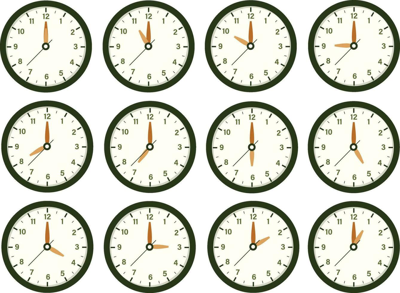 Clock Icon Set Flat Vector Design, Wall Clock Illustration