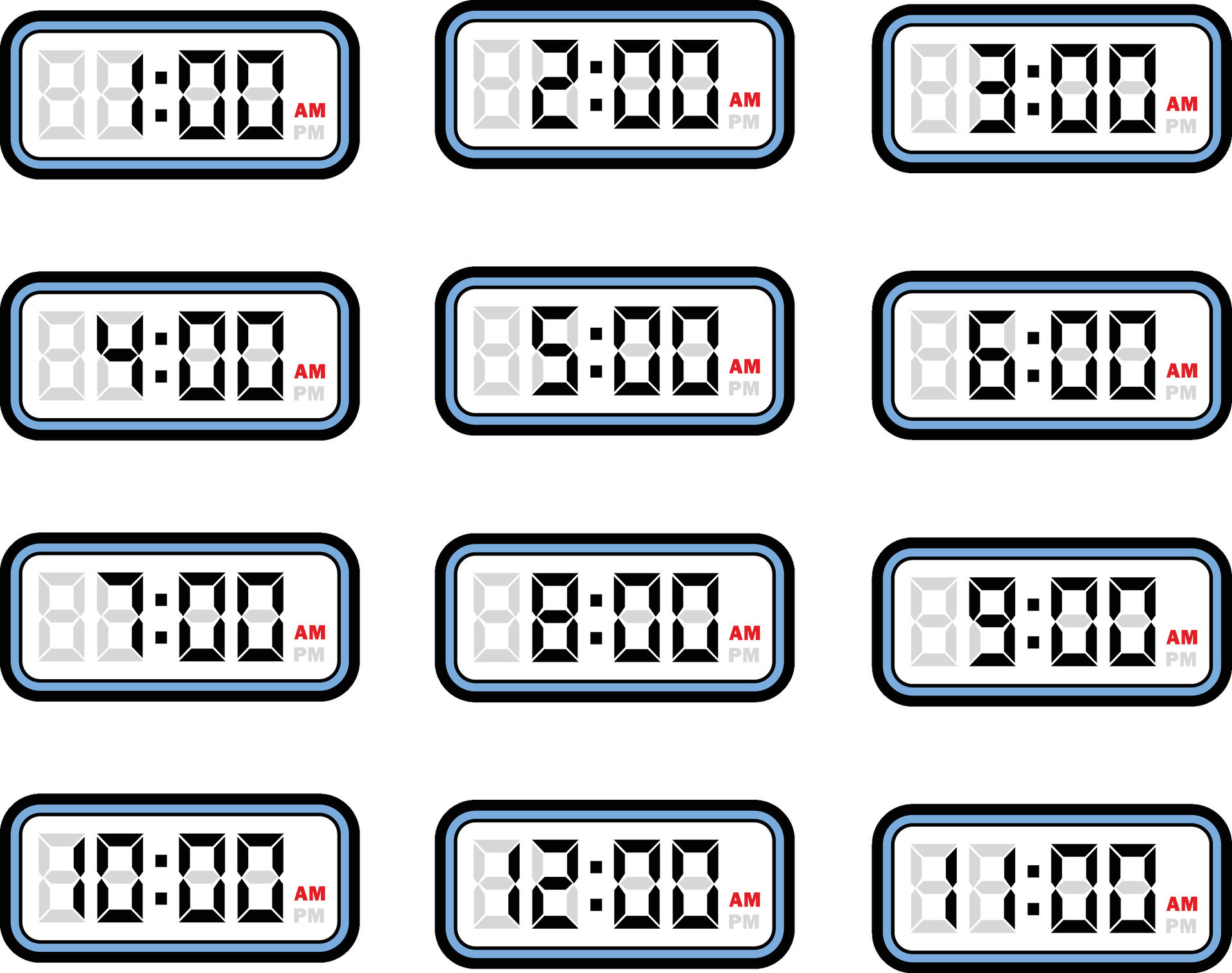 Digital Clock Time Flat Vector Set With 12 Hours Format Digital Number Illustration 32426848 Digital Clock Time Flat Vector Set With 12 Hours Format Digital Number Illustration 32426848