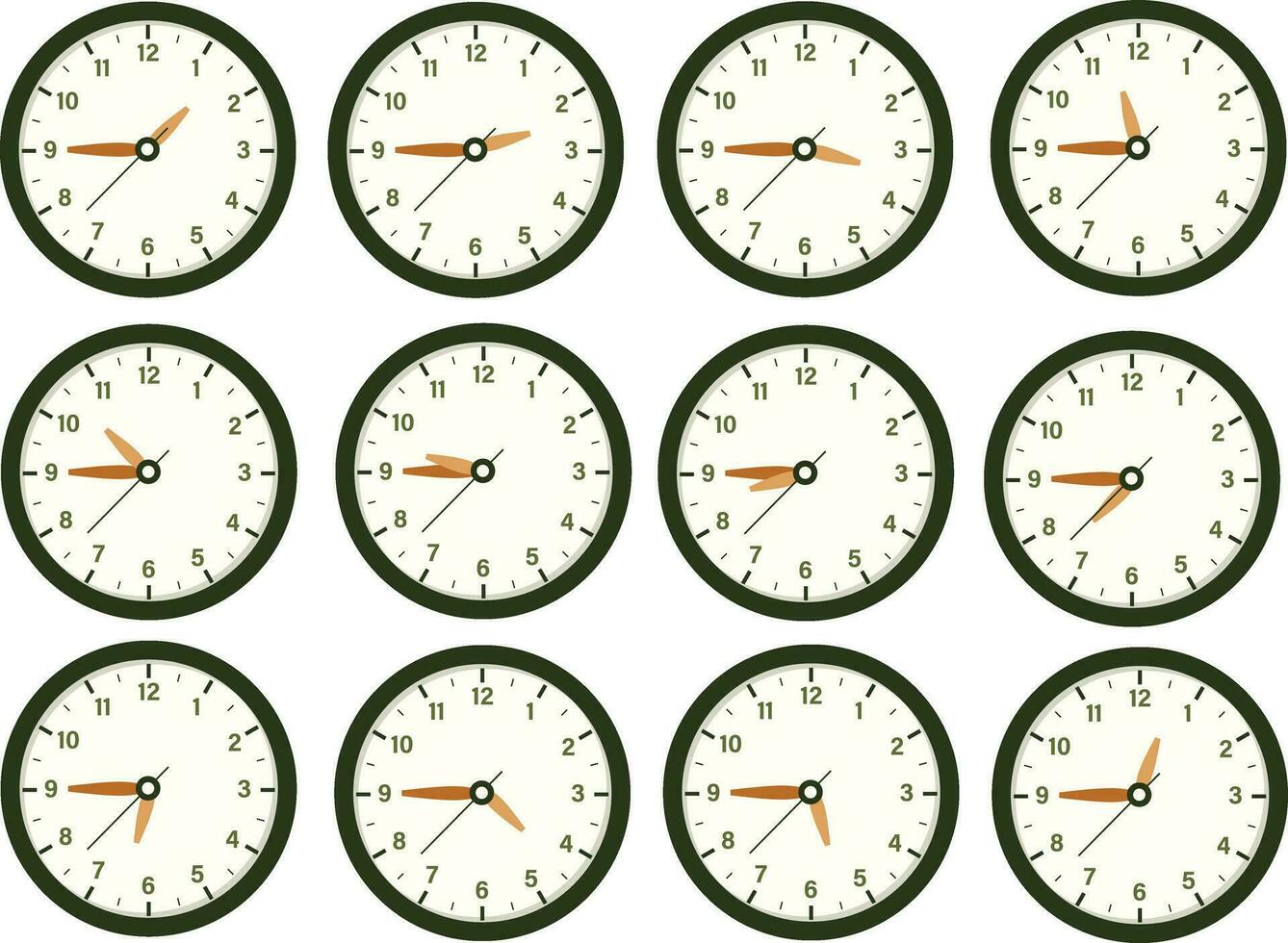 Clock Icon Set Flat Vector Design, Wall Clock Illustration