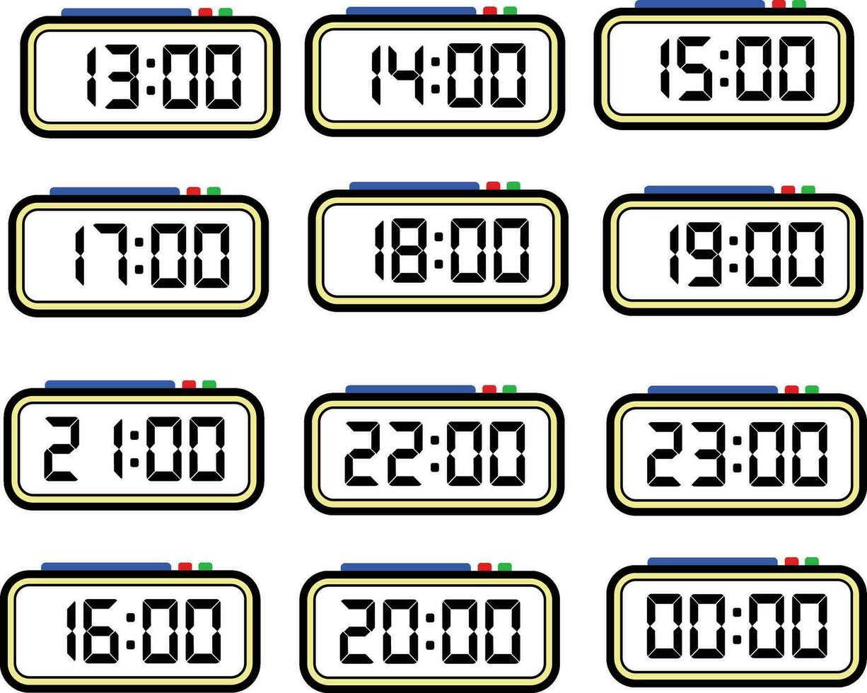 digital reloj hora plano vector conjunto con 24 horas, digital número ilustración