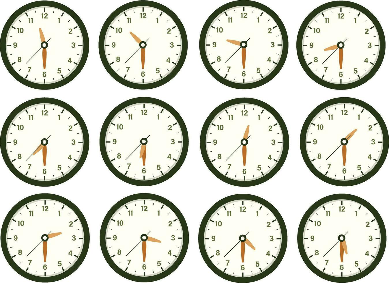 Clock Icon Set Flat Vector Design, Wall Clock Illustration