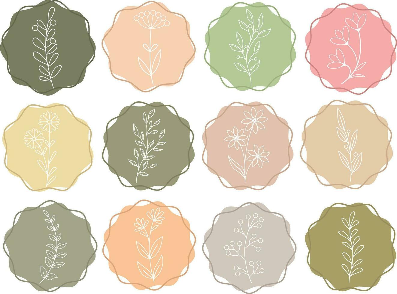 Minimalist Leaf and Plant Vintage Flat Vector Sticker Collection