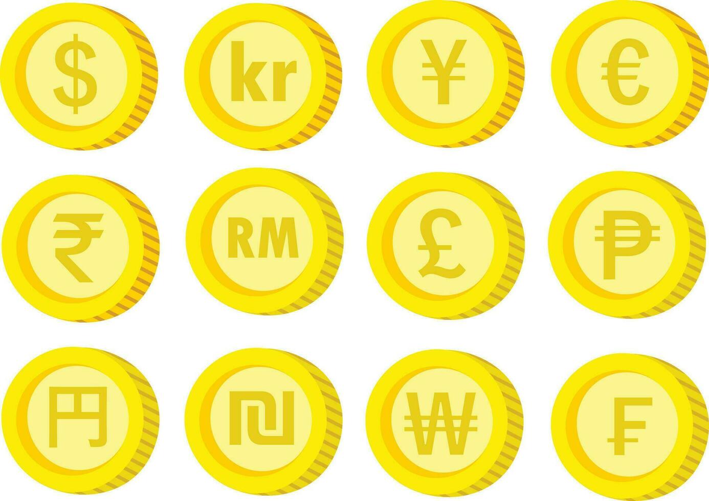 Coin Money Icon Set, Money and Currency Exchange Flat Vector Design