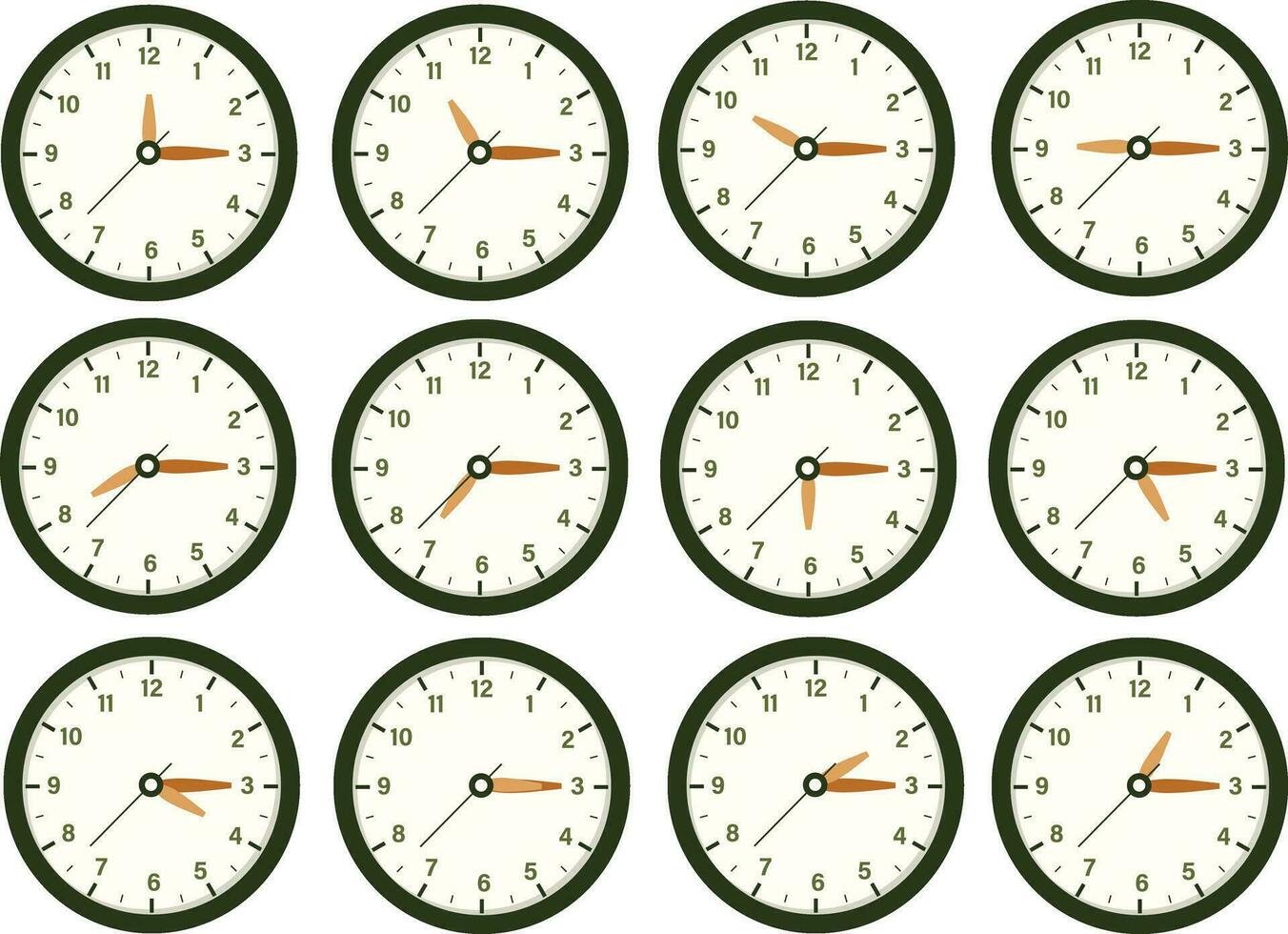 Clock Icon Set Flat Vector Design, Wall Clock Illustration