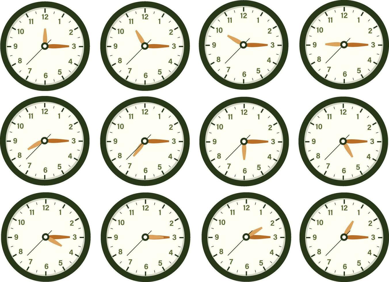 Clock Icon Set Flat Vector Design, Wall Clock Illustration