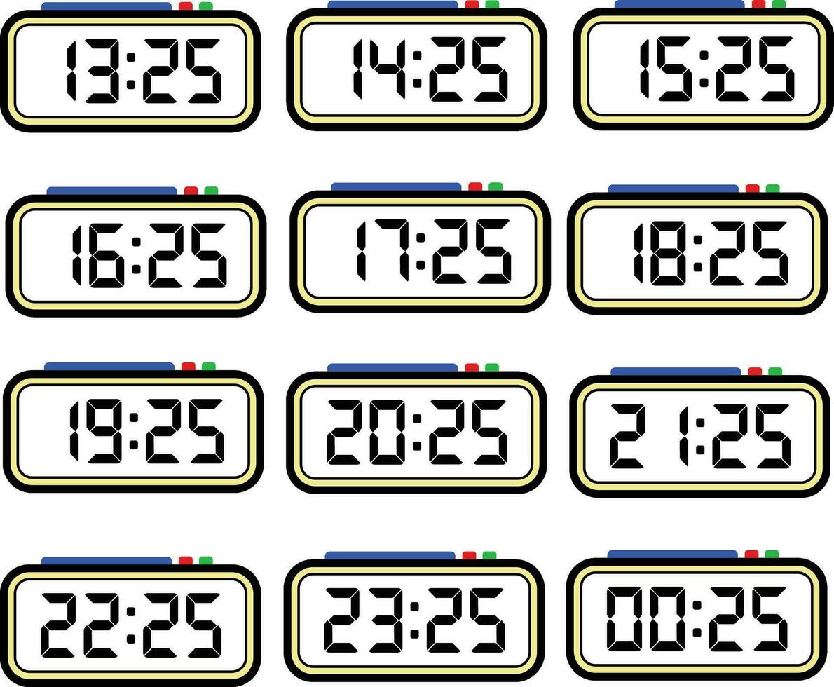 digital reloj hora plano vector conjunto con 24 horas, digital número ilustración