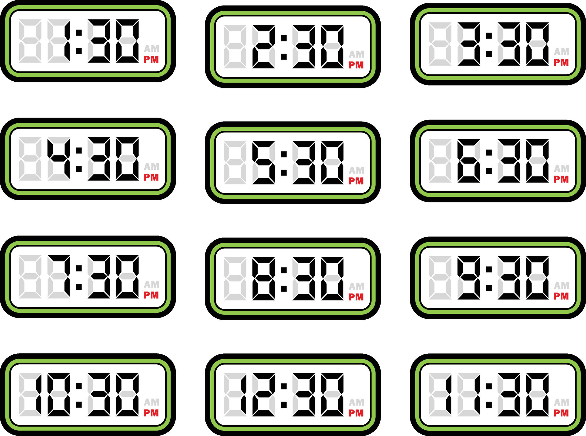 Digital Clock Time Flat Vector Set With 12 Hours Format Digital Number digital-clock-time-flat-vector-set-with-12-hours-format-digital-number