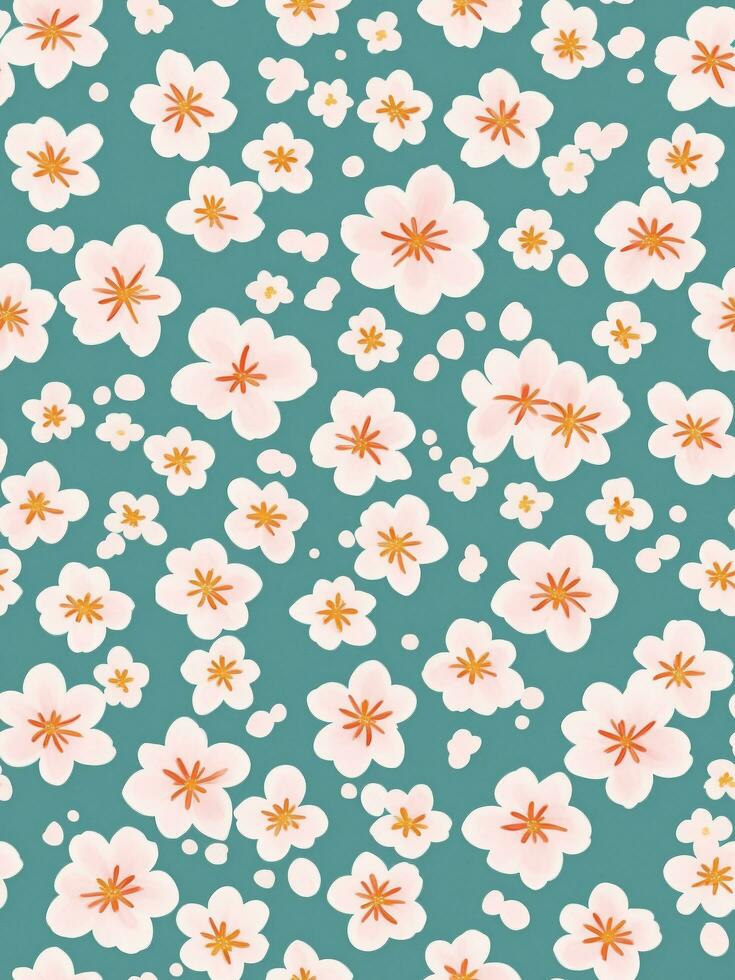 seamless floral pattern, waterpainted watercolor retro styled flowers, ai generative photo