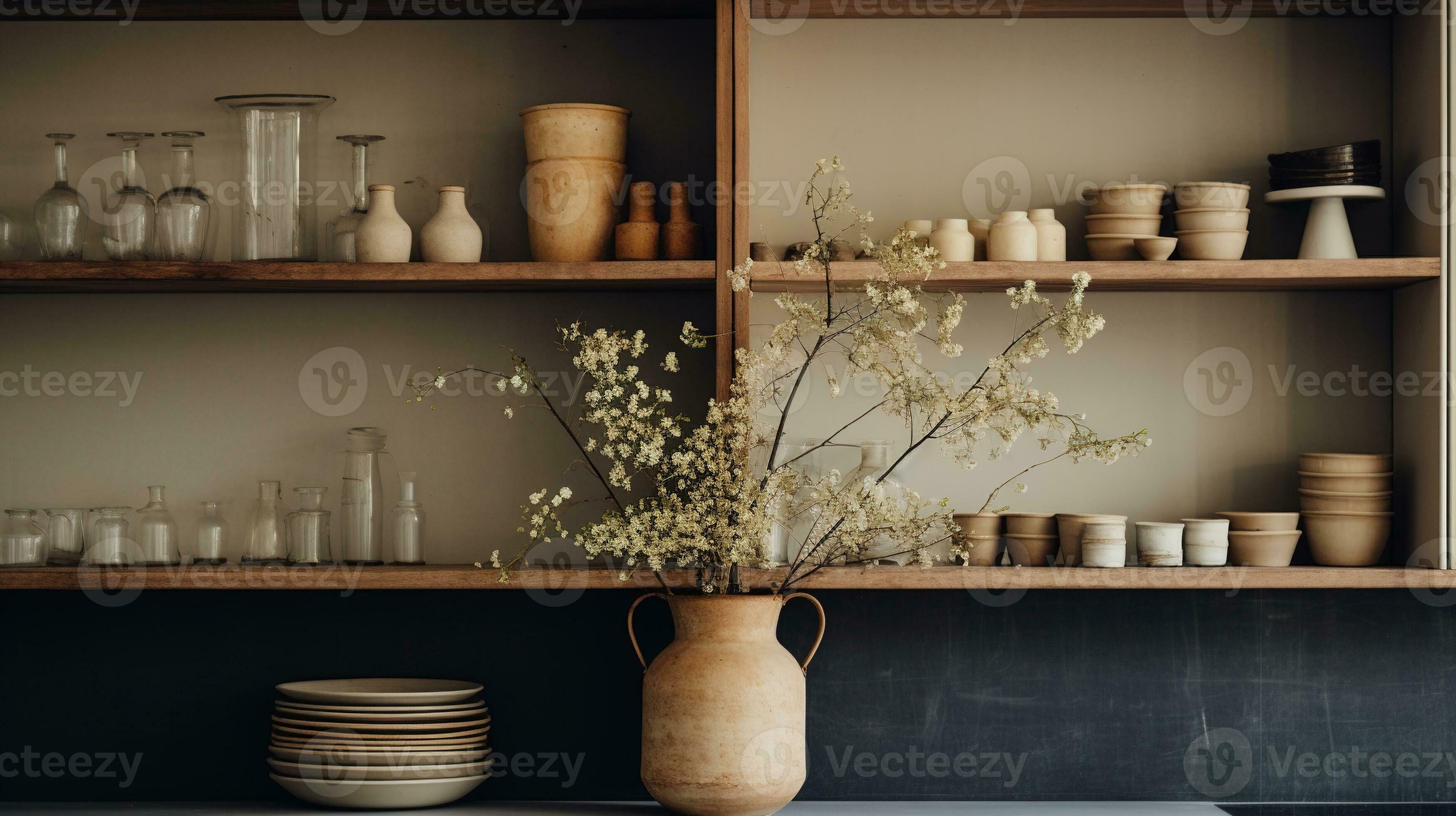 Generative AI, kitchen interior, minimalistic japanese wabi sabi style