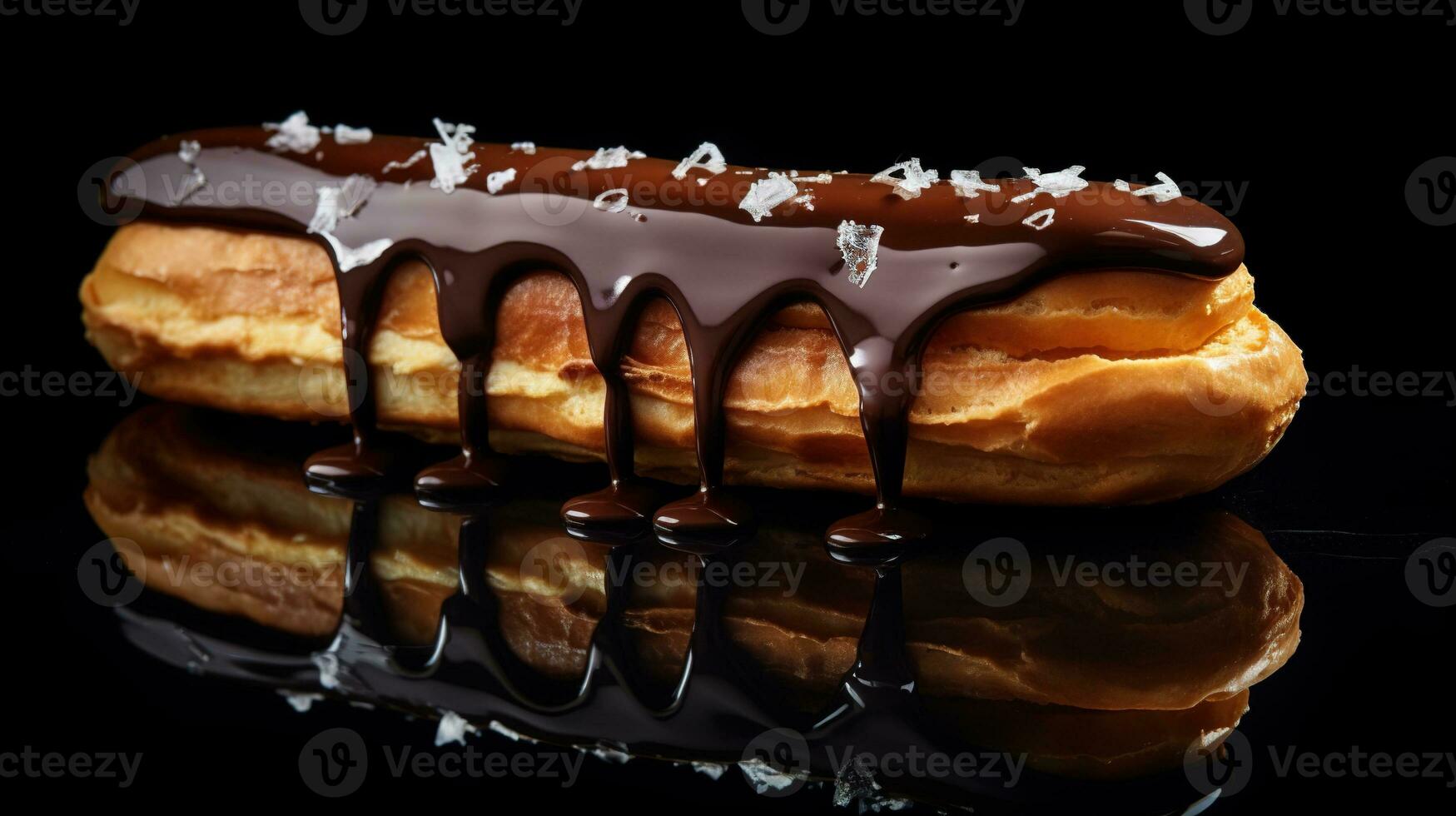 Generative AI, Chocolate eclairs side view, sweet food. Traditional french dessert photo