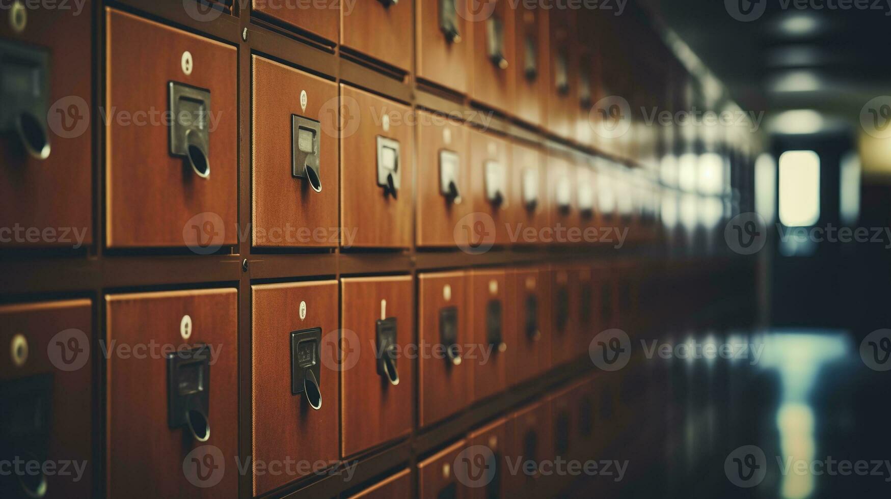 Generative AI, Row of high school lockers in the hallway, locker room photo