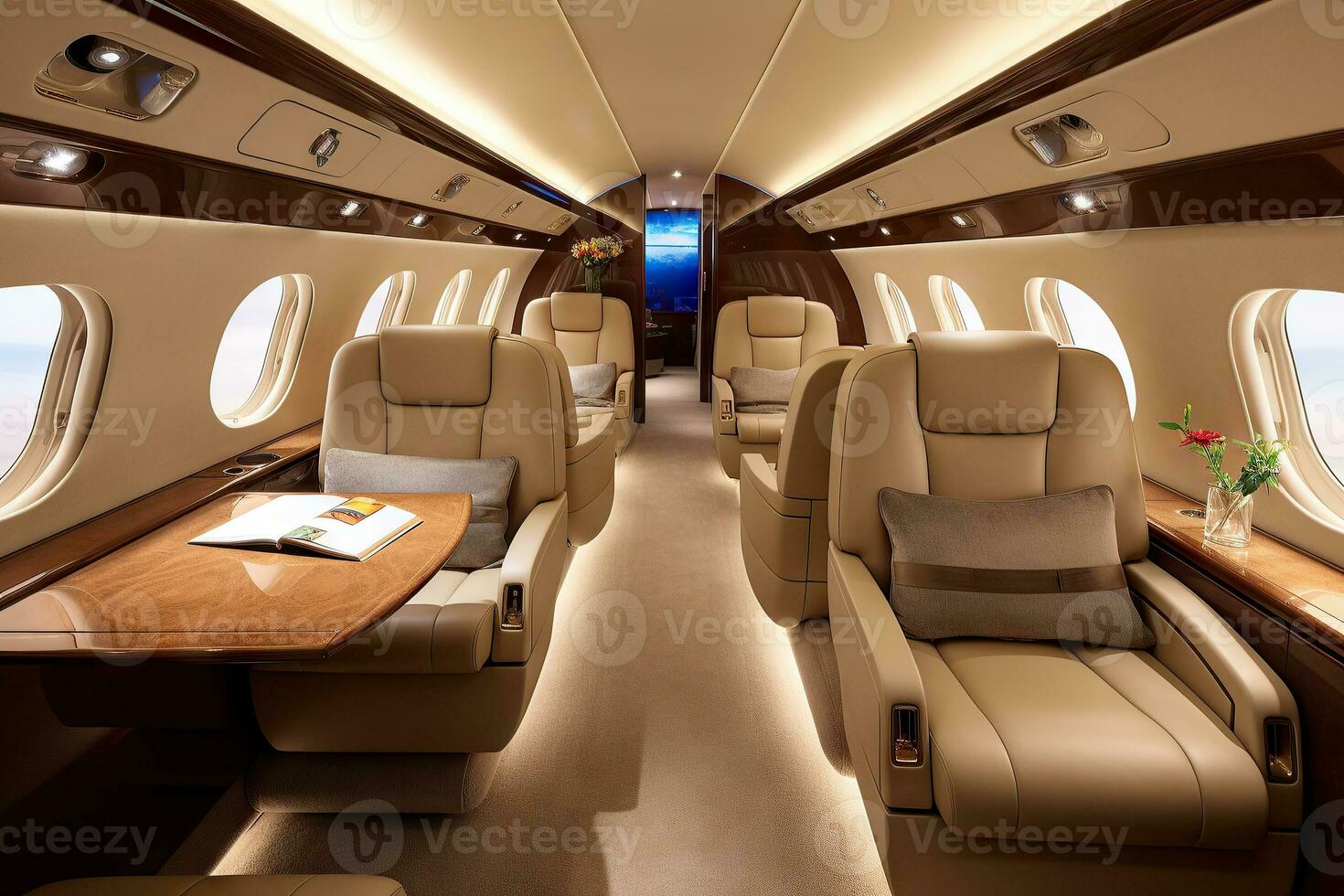 Luxury private jet interior. Generative AI photo