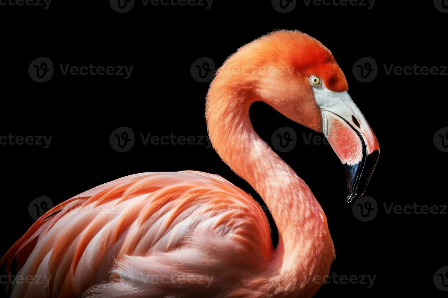 Graceful flamingo studio portrait with copy-space, Generative AI photo