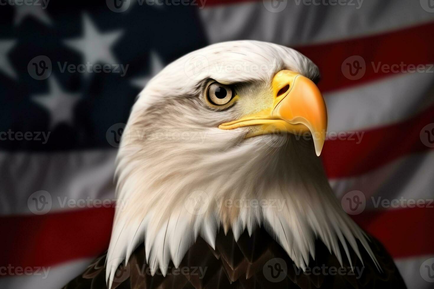 American eagle on the USA flag. Patriotic image. Generative AI photo