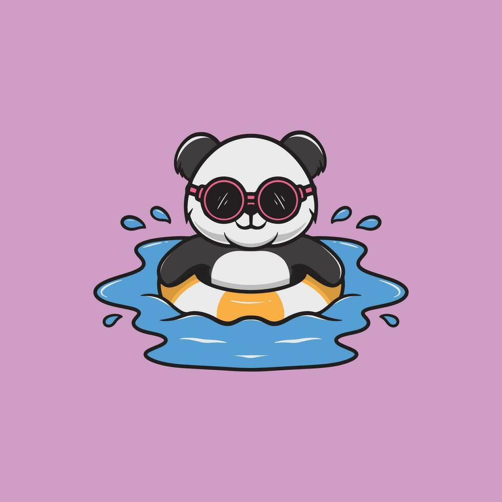 Cute panda swimming in the pool cartoon illustration vector